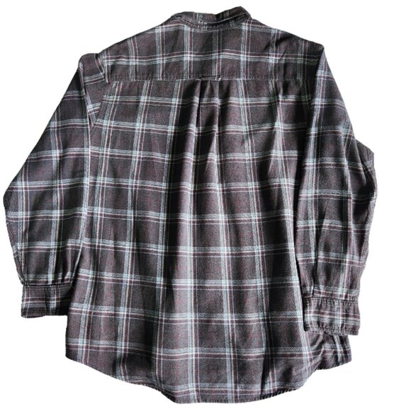 Woolrich Flannel Plaid Men's Med Grey Black & Red Long Sleeve Shirt Vintage - Picture 8 of 8